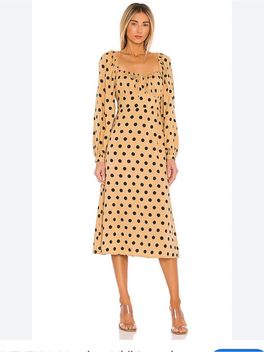Faithfull the Brand Massima Biscuit Emelda Dot Polka Dot Y2K Midi Dress L Euro
